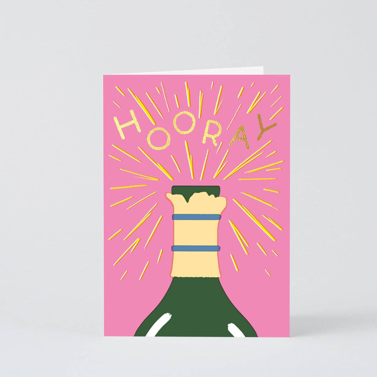 dubblefilm-stationery-hooray-champagne-gru-karte-goldfolie image 1