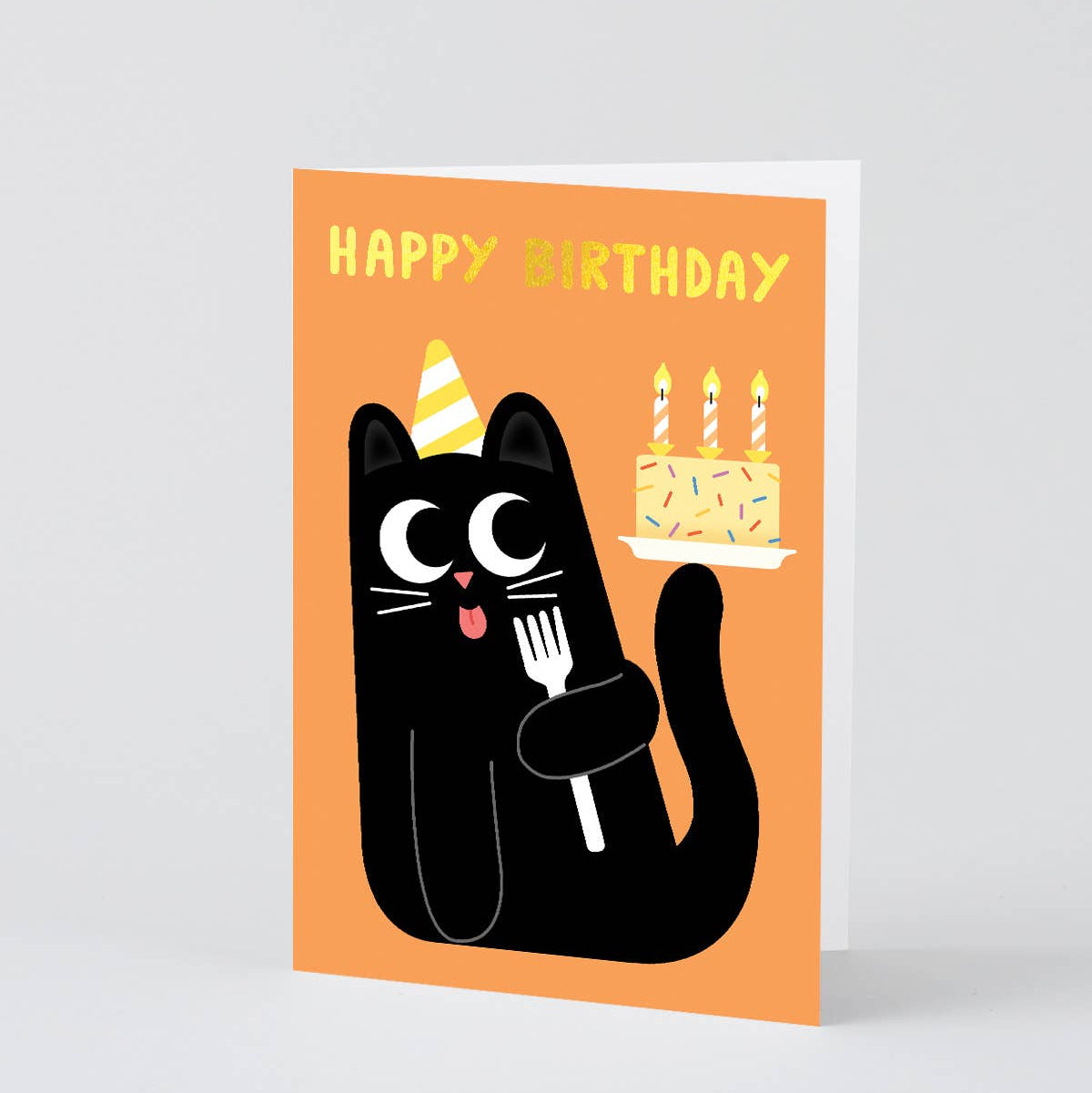 dubblefilm-happy-birthday-cat-cake-gru-karte-goldfolie-umschlag image 1