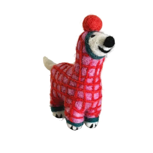 jayla-filz-anh-nger-hund-mit-rotem-mantel-wollfilz-deko image 1