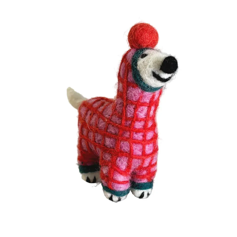 jayla-filz-anh-nger-hund-mit-rotem-mantel-wollfilz-deko image 1