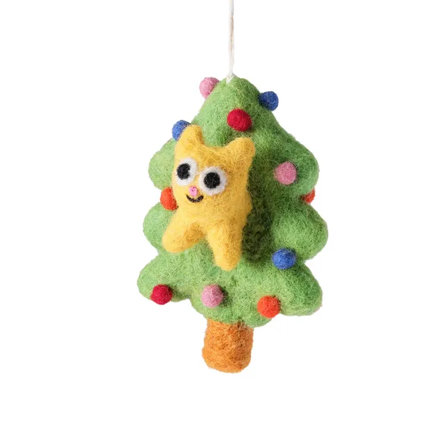 wrap-ornament-katze-im-baum-filzanh-nger-handgemacht image 1