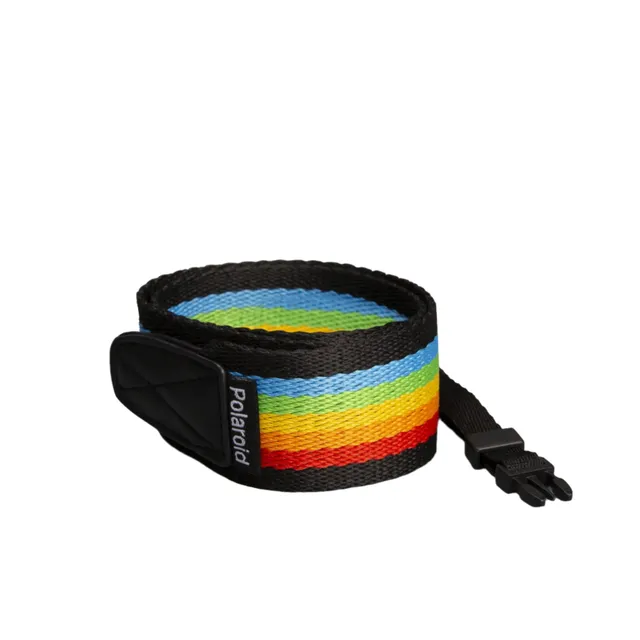 polaroid-now-kameragurt-flach-schwarz-regenbogen-gurt image 1