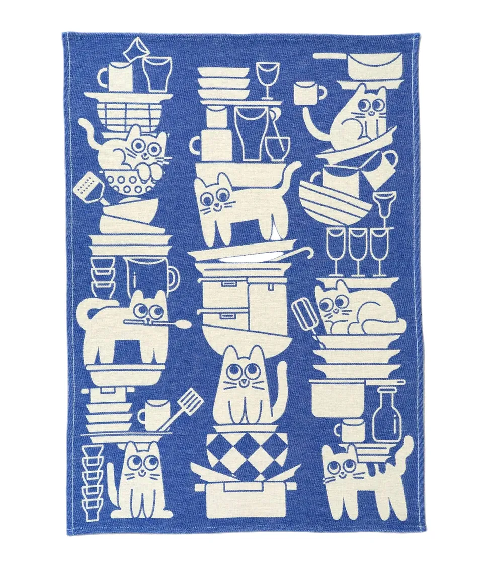 dubblefilm-kitchen-cats-geschirrtuch-baumwolle-50x70-blau image 1