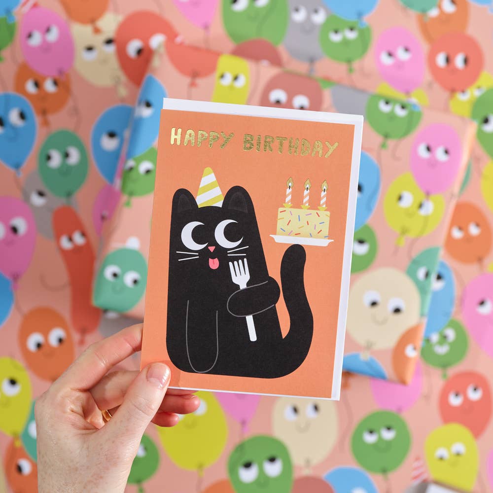 dubblefilm-happy-birthday-cat-cake-gru-karte-goldfolie-umschlag image 2